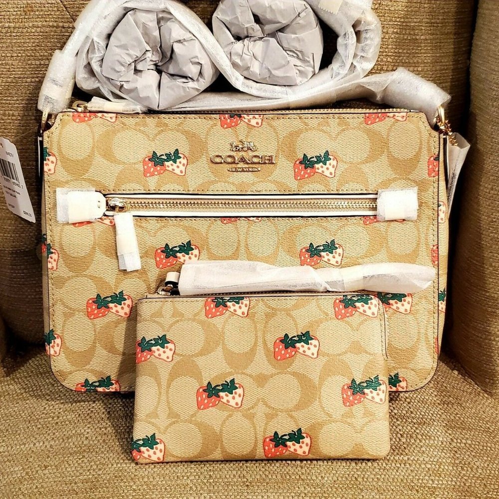 Coach Strawberry File bag And wristlet Set NWT